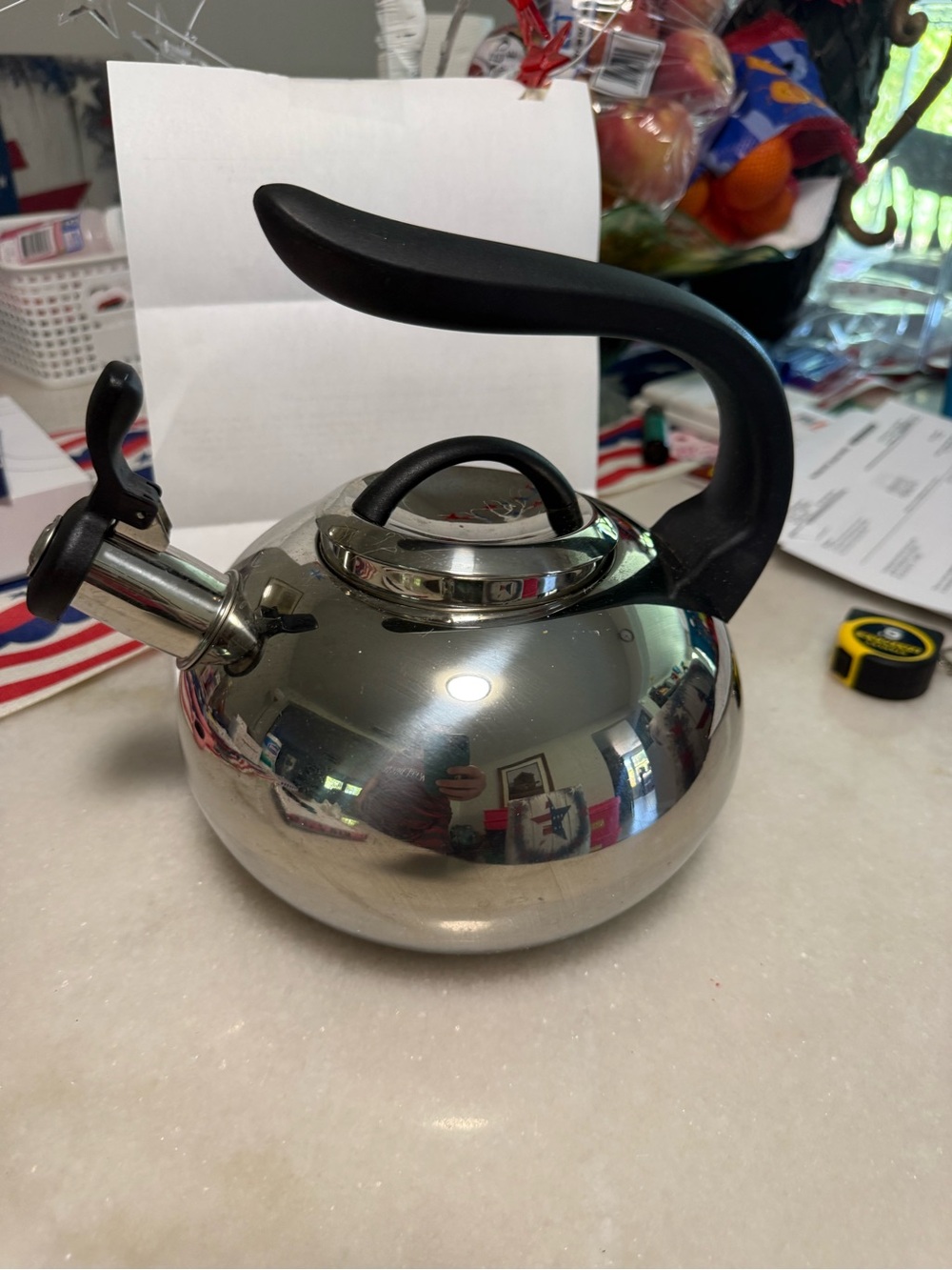 Stainless Steel Whistling Teakettle with Black Handle